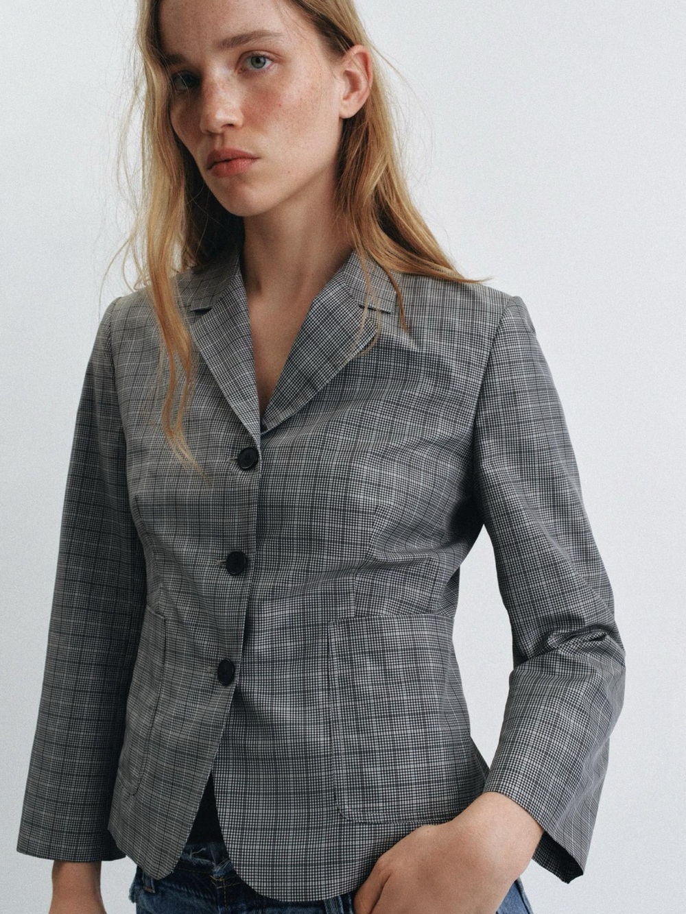 Zara Grey Plaid Tailored Blazer - Picture 1 of 6